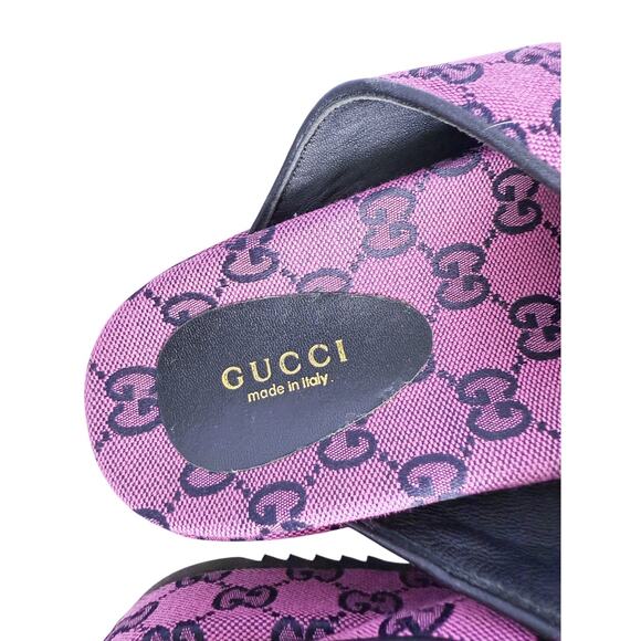 Gucci GG Print Platform Sandals Slides 10.5 Purple Black Luxury Designer Y2K 90s - Picture 10 of 11